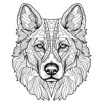 recommend clip art: German Shepherd Dog animal line art illustration. Black and white coloring page style art. Generative AI
