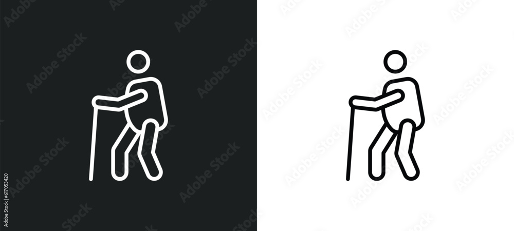 Poster old man walking line icon in white and black colors. old man walking flat vector icon from old man w