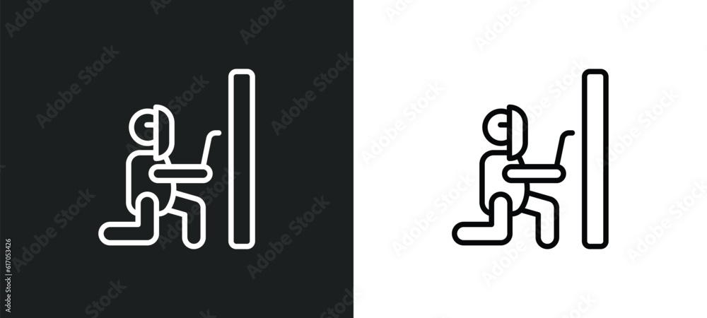 Poster man welding line icon in white and black colors. man welding flat vector icon from man welding colle