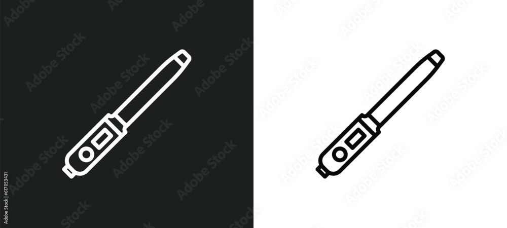 Poster curling wand line icon in white and black colors. curling wand flat vector icon from curling wand co