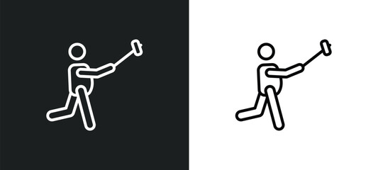 man taking a selfie line icon in white and black colors. man taking a selfie flat vector icon from man taking a selfie collection for web, mobile apps and ui.