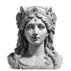 Face statue of Hera, goddess of marriage and marital in Greek mythology on transparent background. Generative AI	