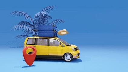The Fun of Colorful Holidays - 3D Animation Render with Cars, Luggage, and Maps in Unique and Charming Color Variants