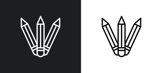 pencils line icon in white and black colors. pencils flat vector icon from pencils collection for web, mobile apps and ui.