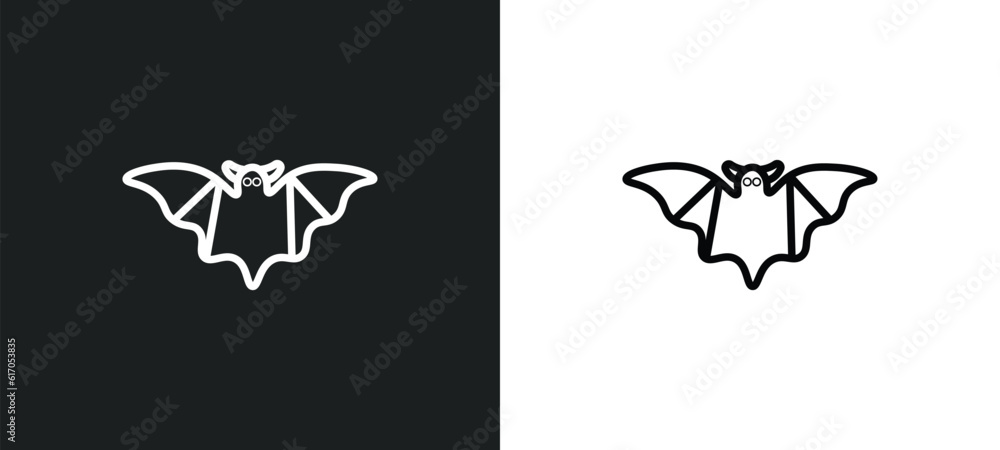 Poster bat line icon in white and black colors. bat flat vector icon from bat collection for web, mobile ap