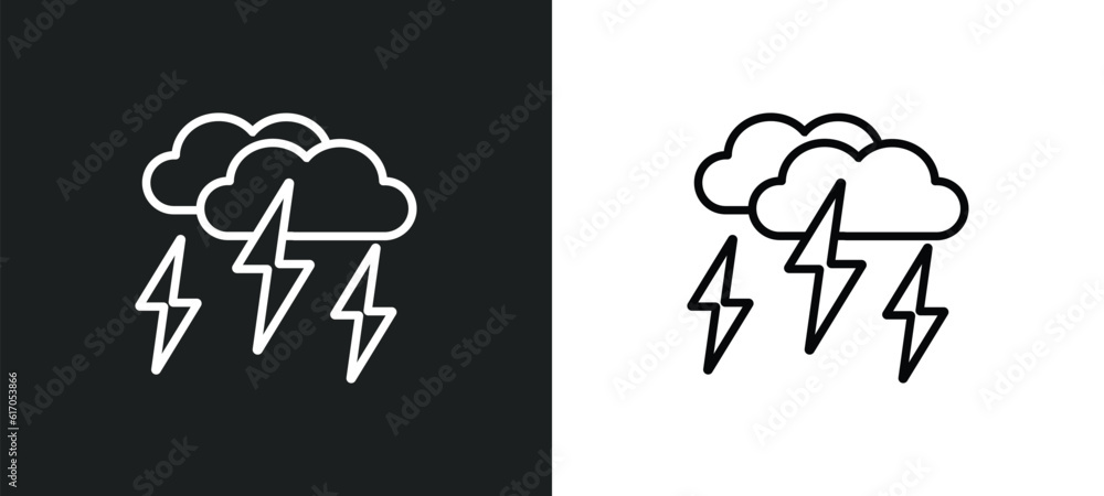 Poster storm line icon in white and black colors. storm flat vector icon from storm collection for web, mob