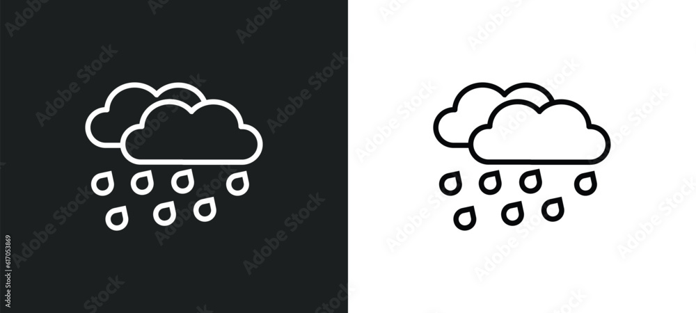 Poster rain line icon in white and black colors. rain flat vector icon from rain collection for web, mobile