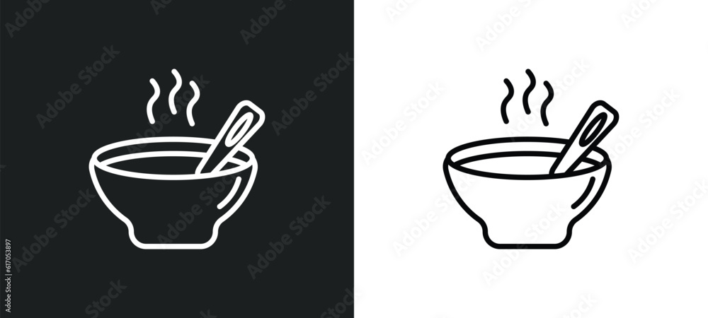 Poster soup line icon in white and black colors. soup flat vector icon from soup collection for web, mobile