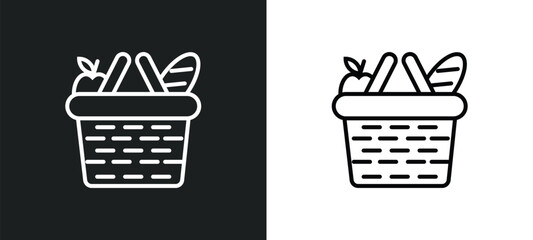 picnic basket line icon in white and black colors. picnic basket flat vector icon from picnic basket collection for web, mobile apps and ui.