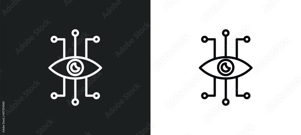 Poster bionic eye line icon in white and black colors. bionic eye flat vector icon from bionic eye collecti