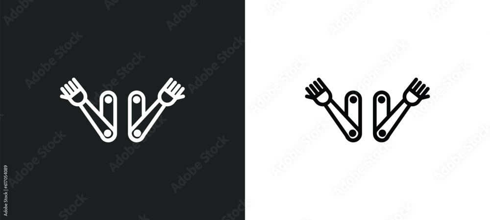 Poster bionic arm line icon in white and black colors. bionic arm flat vector icon from bionic arm collecti