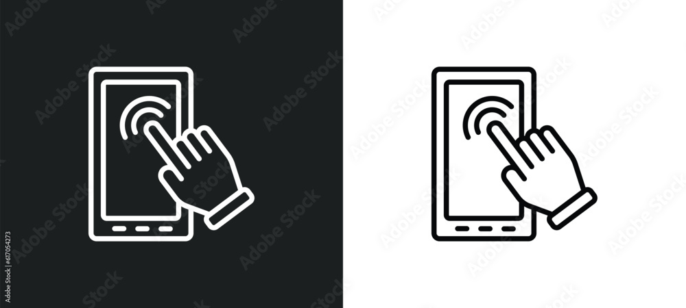 Poster touch screen line icon in white and black colors. touch screen flat vector icon from touch screen co