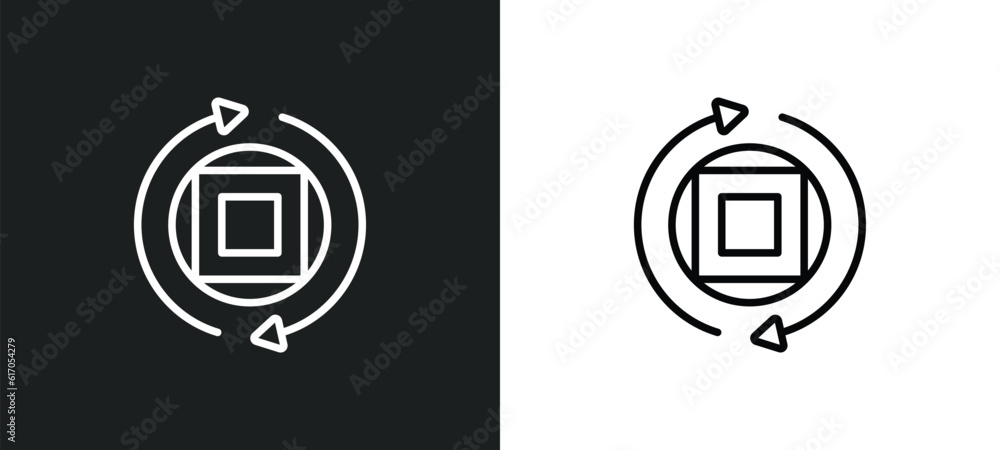 Poster rotation line icon in white and black colors. rotation flat vector icon from rotation collection for