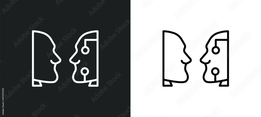 Poster turing test line icon in white and black colors. turing test flat vector icon from turing test colle