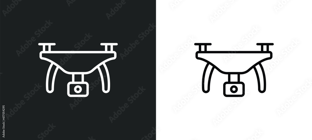 Poster drone line icon in white and black colors. drone flat vector icon from drone collection for web, mob