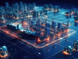 Smart Logistics and Warehouse Technology Concept, Container Cargo Freight Ships Exemplify Global Business Logistics. Generative AI