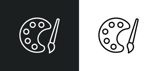 palette and paint brush line icon in white and black colors. palette and paint brush flat vector icon from palette paint brush collection for web, mobile apps ui.