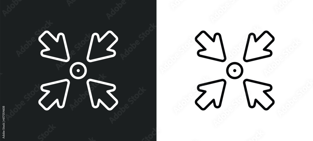 Poster minimize line icon in white and black colors. minimize flat vector icon from minimize collection for