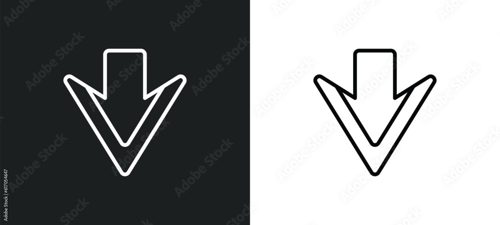 Poster down arrow line icon in white and black colors. down arrow flat vector icon from down arrow collecti