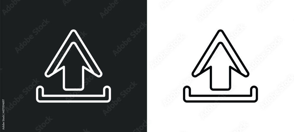 Poster upload line icon in white and black colors. upload flat vector icon from upload collection for web, 