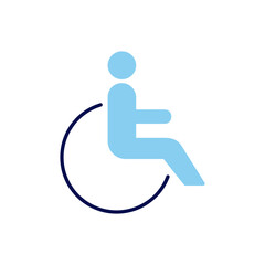 Disabled related vector line icon. Disabled person in wheelchair linear icon. Service for people with disabilities. Handicap. Isolated on white background. Vector illustration. Editable stroke