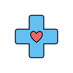 Medical Cross related vector line icon. Heart. Isolated on white background. Vector illustration. Editable stroke