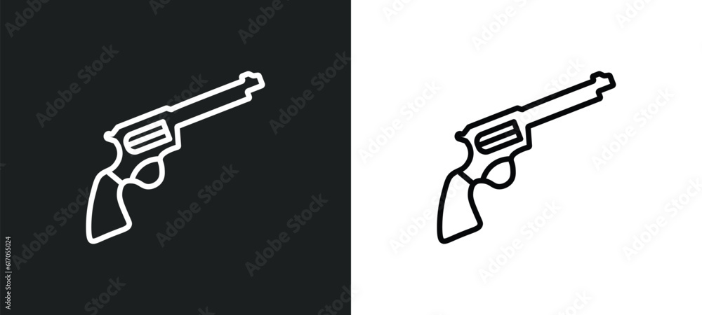 Poster revolver line icon in white and black colors. revolver flat vector icon from revolver collection for
