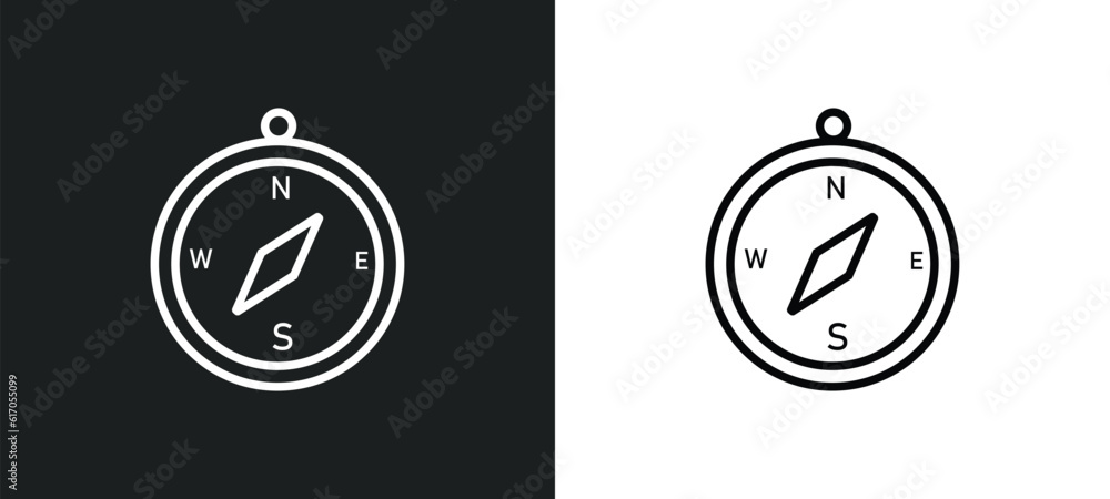 Aufkleber compass line icon in white and black colors. compass flat vector icon from compass collection for we