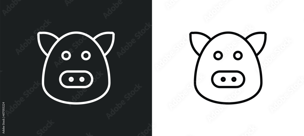 Poster hog line icon in white and black colors. hog flat vector icon from hog collection for web, mobile ap