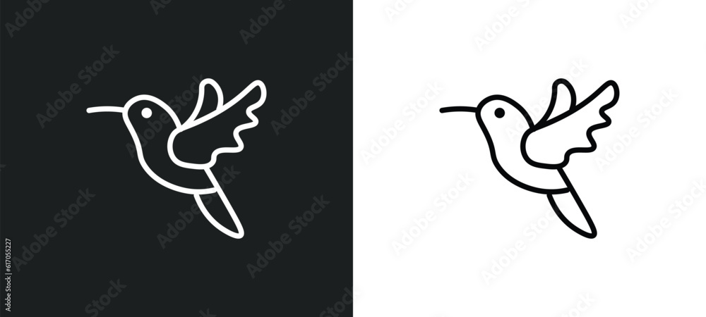 Poster humming bird line icon in white and black colors. humming bird flat vector icon from humming bird co