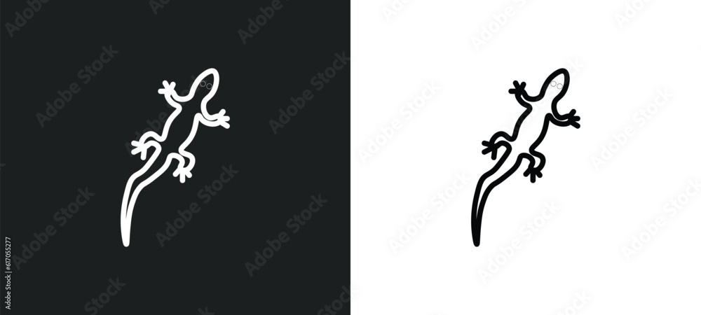 Poster gecko line icon in white and black colors. gecko flat vector icon from gecko collection for web, mob