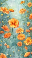 Watercolor Marigold flower illustration. Colorful painting floral background. Generative AI