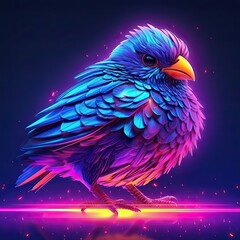 Cute Parrot animal in neon style. Portrait of glow light animal. Generative AI
