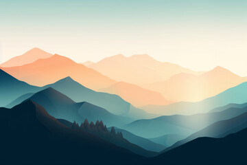 Minimalist Mountain Landscape with Subtle Color Gradient, Generative AI