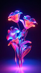 Neon light Snapdragon blooming flower. Modern greeting card floral design with glow light flower. Generative AI