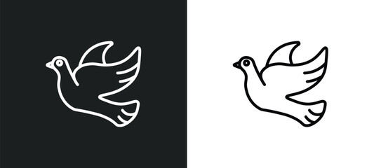 flying dove line icon in white and black colors. flying dove flat vector icon from flying dove collection for web, mobile apps and ui.