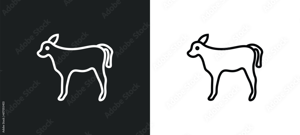Poster calf line icon in white and black colors. calf flat vector icon from calf collection for web, mobile