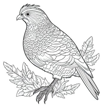 recommend clip art: Quail animal line art illustration. Black and white coloring page style art. Generative AI