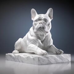 Portrait of French Bulldog animal in marble sculpture style. Ancient statue of animal. Generative AI