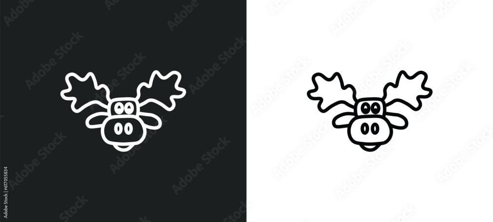 Poster moose line icon in white and black colors. moose flat vector icon from moose collection for web, mob