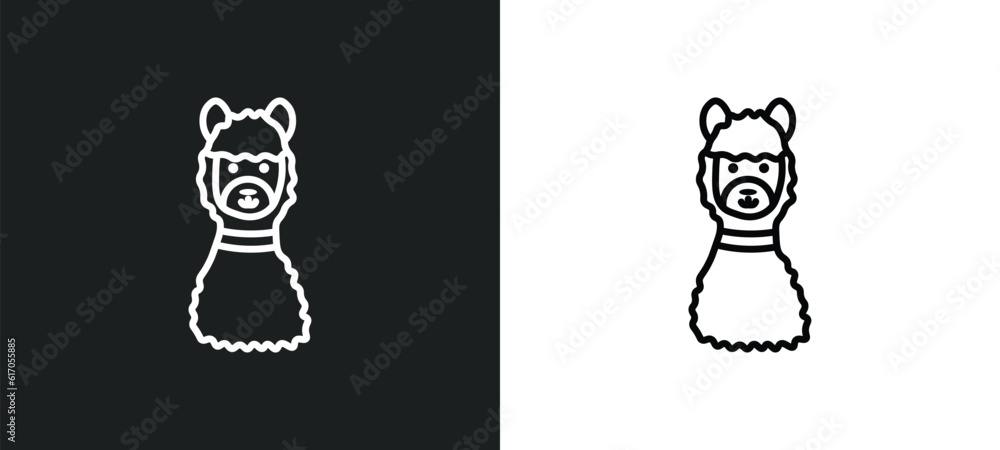 Poster lama line icon in white and black colors. lama flat vector icon from lama collection for web, mobile