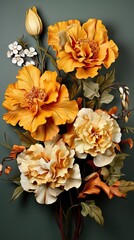 Daffodil flower illustration. Floral vintage greeting card background. Generative AI