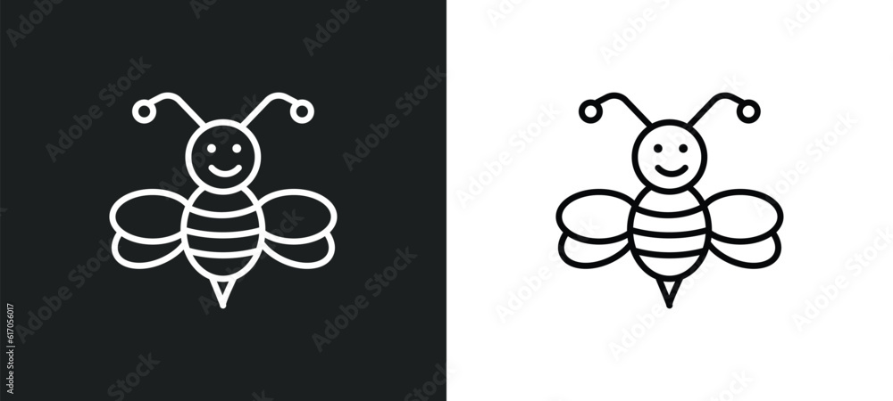 Poster bee line icon in white and black colors. bee flat vector icon from bee collection for web, mobile ap