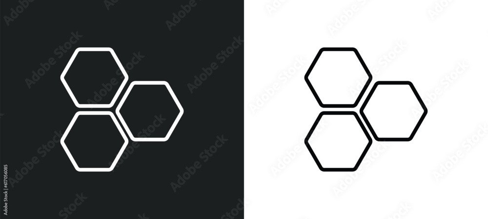 Poster hexagon line icon in white and black colors. hexagon flat vector icon from hexagon collection for we