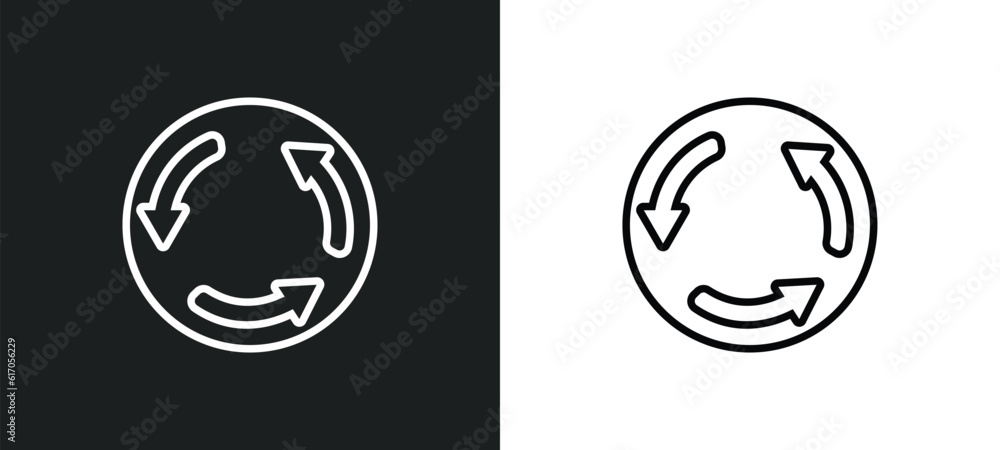 Poster roundabout line icon in white and black colors. roundabout flat vector icon from roundabout collecti