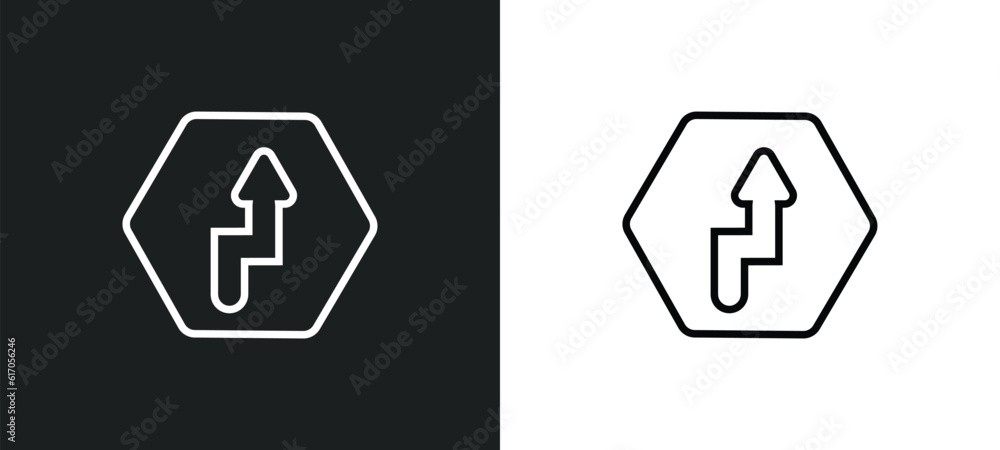 Poster right reverse bend line icon in white and black colors. right reverse bend flat vector icon from rig
