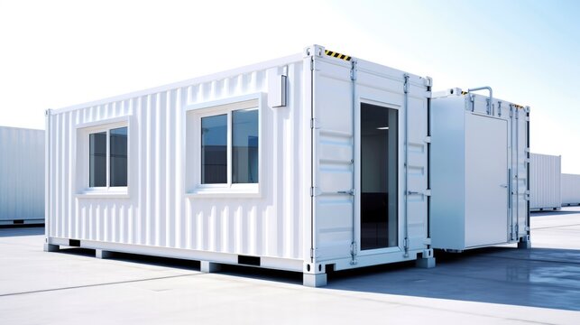 Mobile office buildings or container site office for construction site. Shipping container. Portable house and office cabins,Generative AI illustration