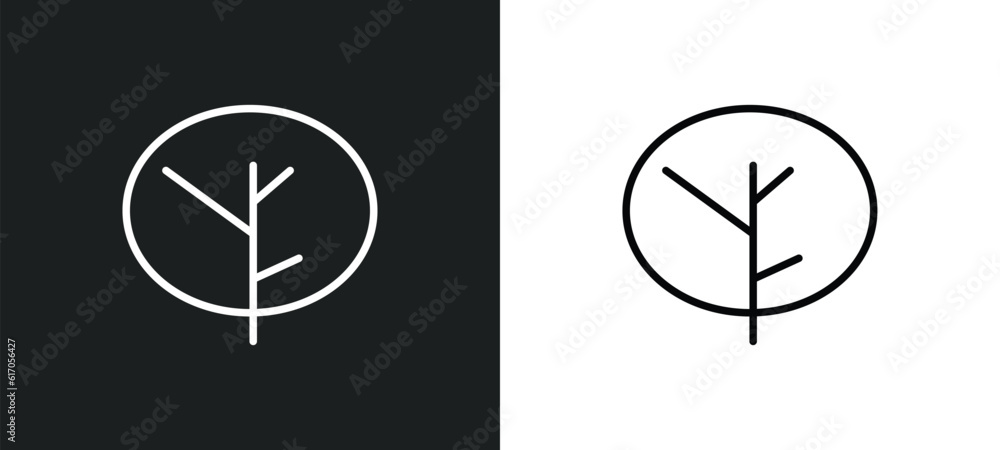 Poster the oaks tree line icon in white and black colors. the oaks tree flat vector icon from the oaks tree