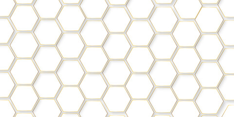 Obraz premium Seamless pattern abstract background with hexagons. 3d Hexagonal structure futuristic white background and Embossed Hexagon , honeycomb white Background ,light and shadow ,Vector. 