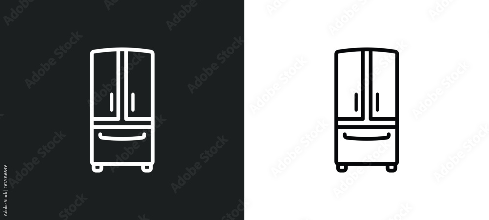 Poster fridge line icon in white and black colors. fridge flat vector icon from fridge collection for web, 